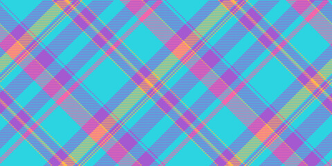 Discount background check pattern, variety plaid vector fabric. Robe textile tartan texture seamless in cyan and violet colors.