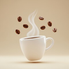 Obraz premium Aroma of fresh coffee with floating beans concept for cafe decor and food art