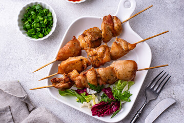 Chicken skewers kebab with vegetables