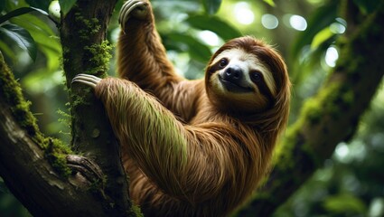 Fototapeta premium The brown-throated sloth is a type of three-toed sloth located in the Neotropical region.