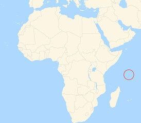 Location Map of the island La Digue (Seychelles). The island is highlighted with a red circle. No labels at all.