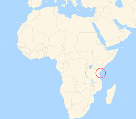 Location Map of the island Pemba (Tanzania). The island is highlighted with a red circle. No labels at all.