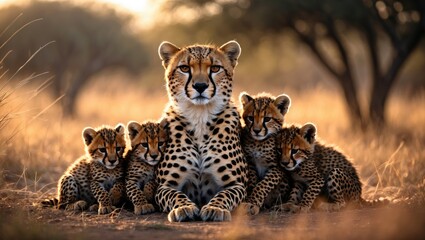 The female cheetah with cubs.