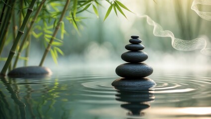 Fototapeta premium Still life in a spa featuring zen stones and bamboo.
