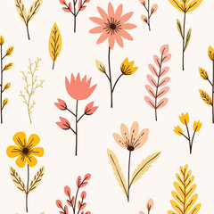 Flowers color seamless Pattern in Scandinavian 