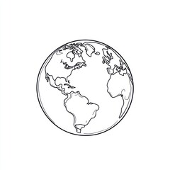 Simple Line Art Earth Globe, Educational Graphic, Printable Image