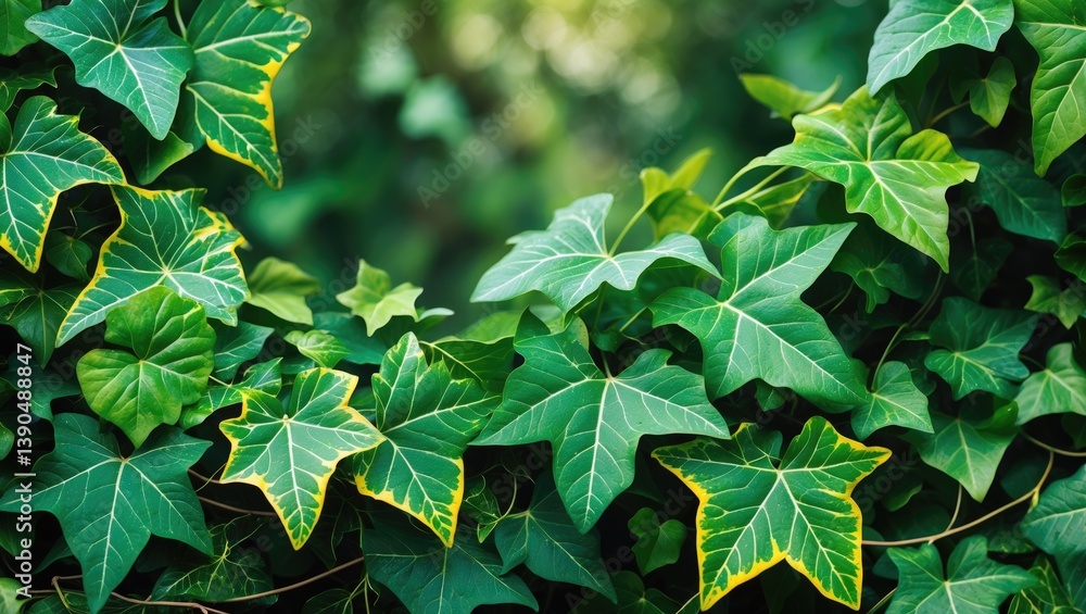 Poster verdant ivy mat. authentic close-up texture of greenery. elegant background of variegated leaf patte