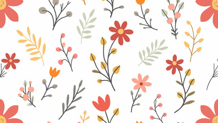 Flowers color seamless Pattern in Scandinavian 
