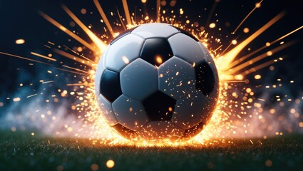 Fototapeta premium Soccer ball. Soccer backdrop featuring fiery sparks in motion.