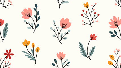 Flowers color seamless Pattern in Scandinavian 