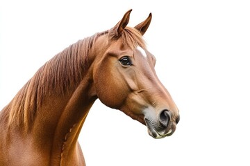 Obraz premium Close up shot of a brown horse head with a white spot on its forehead against a white background