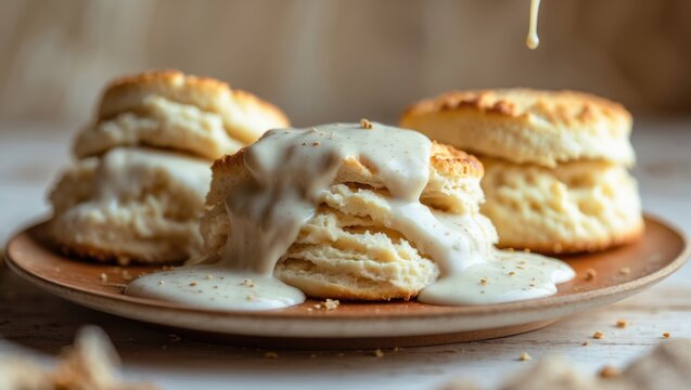 Soft Biscuits Soaked in Creamy White Gravy