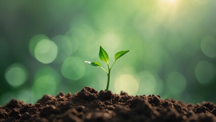 Small trees are emerging in the sunlight, warm in the morning, the concept of preserving the world.