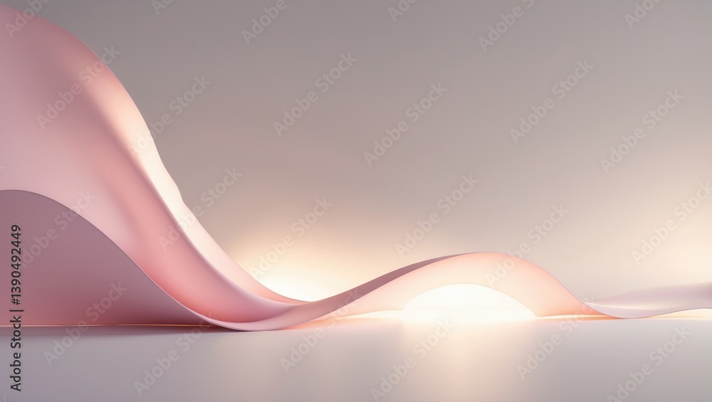 Poster soft abstract background with pink curves and white illumination, reflecting a minimalistic design a