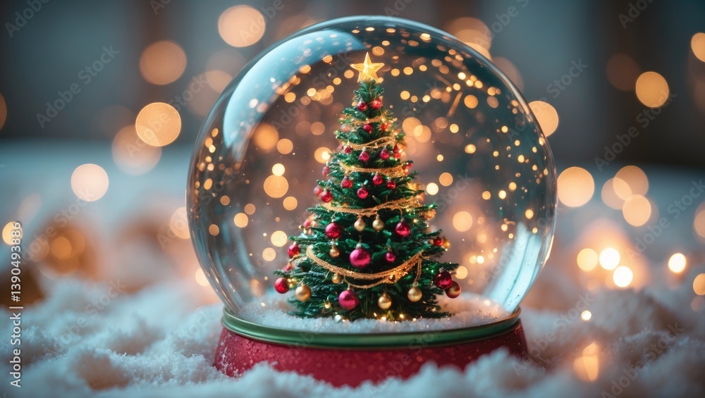 Poster snow globe - enchanted sphere featuring a tree and soft glowing lights in the background