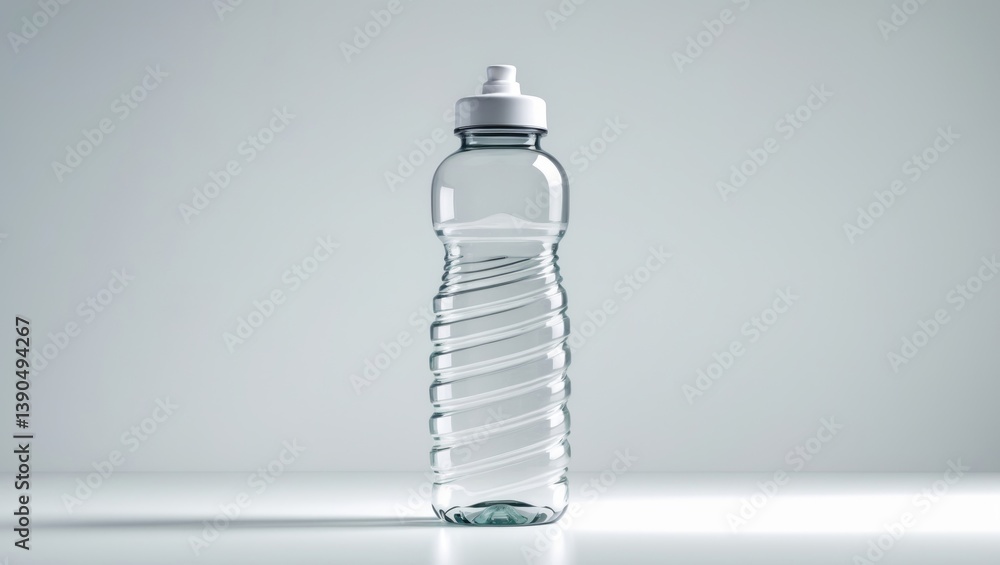 Poster soda water bottle with empty label isolated on a backdrop.