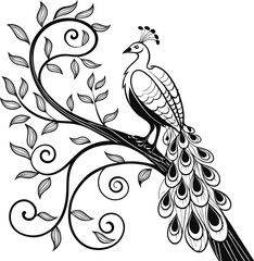 Fototapeta premium Ornamental Peacock Illustration Featuring Intricate Patterns