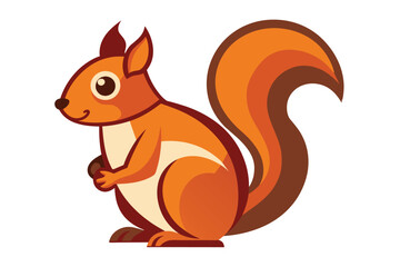 Obraz premium A cartoon squirrel sits upright, clutching a nut with a friendly expression, featuring warm orange and brown hues, perfect for children's stories or educational materials.