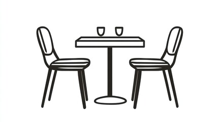 Simple Outline of a Restaurant Table and Chairs