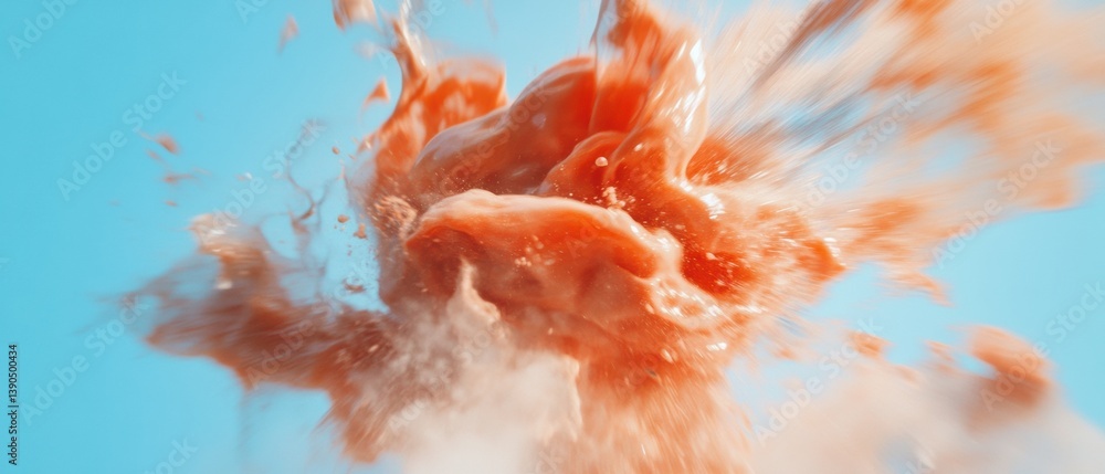 Poster fluid dynamics explosion ethereal coral-toned liquid motion capture - contemporary visual arts aesth