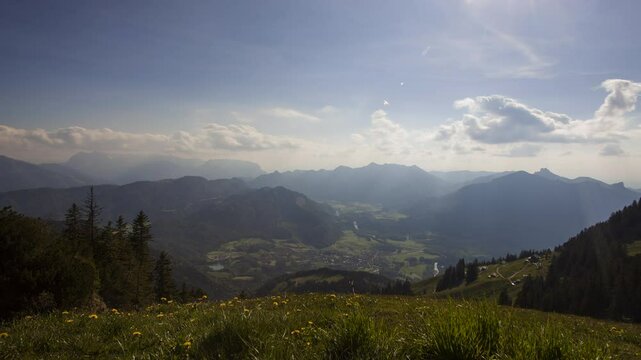 Mountain view time lapse from mountain Hochgern in Bavaria, Germany, 4K