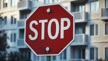 Obraz premium Stop sign in front of a residential building.