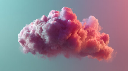 Lush, volumetric cloud hovering in a dim studio-like environment, glowing gently in pastel magenta and cool teal