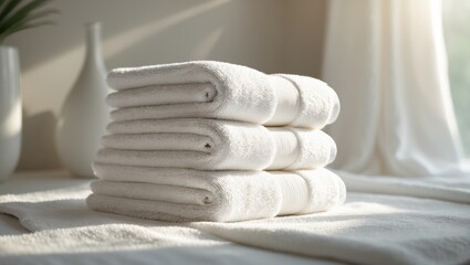 Layered white spa towels