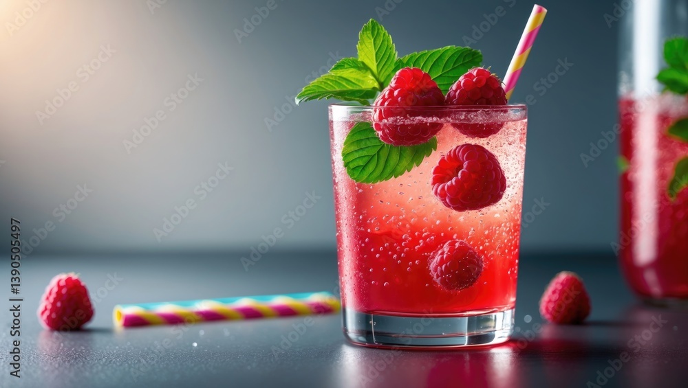 Aufkleber refreshing summer raspberry drink with sparkling water.