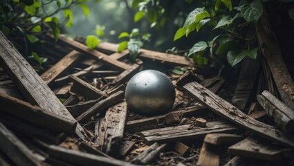 Stacked logs drying in sunlight, pieces of firewood.
