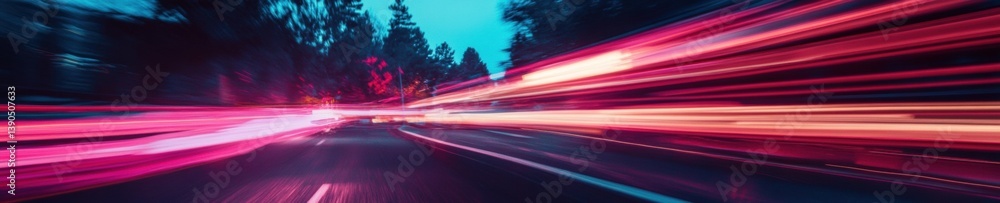 Poster Cyberpunk Mobility Tech Hyper-Velocity Highway Visualization with Neon Light Trails - Futuristic Transportation Data Aesthetics and Digital Motion Design