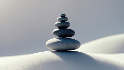 Stacked smooth gray stones. Sea pebble. Isolated balancing pebbles on a white background.