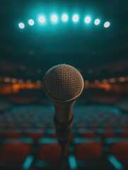 Immersive Public Speaking Mastery Cinematic Stage Microphone Capturing Thought Leadership in Dynamic Corporate Presentation Environments - Empowering Professional Communication