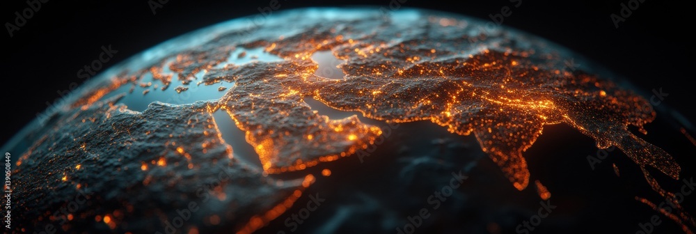 Poster hyper-connected global network cinematic digital earth visualization revealing luminous trade routes