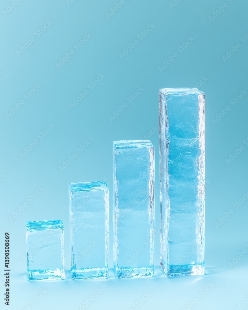 Poster Liquid Crystal Growth Analytics Minimalist Blue Ice Bar Chart Visualizing Dynamic Performance Metrics for Next-Gen Business Intelligence