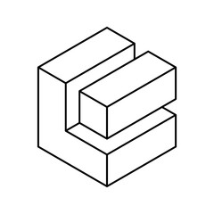 Abstract isometric illustration of interlocking cubes.  Represents connection, stability, or construction. Minimalist line art style, perfect for tech, architecture, or design concepts.