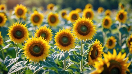 Fototapeta premium Sunflower natural backdrop. Sunflowers in bloom.