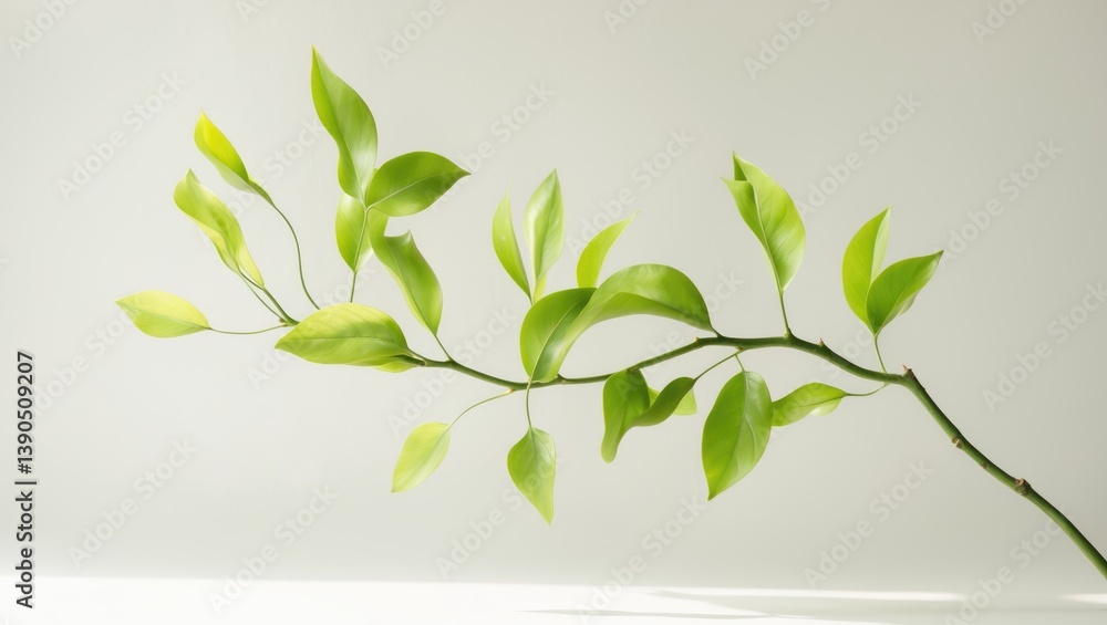 Poster tree branch with fresh green leaves separated on background