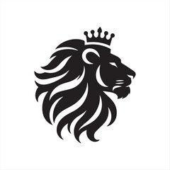 Fototapeta premium Front-Facing Roaring Lion Emblem with Crown and Shield in Monochrome Vector Design