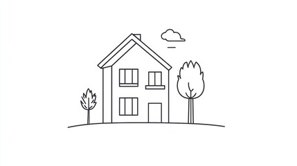 Simple line drawing of a house and trees