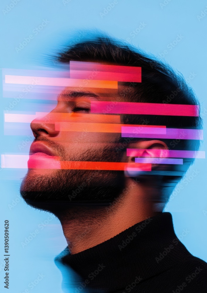 Poster immersive digital identity next-gen creative tech portrait exploring neurodivergent aesthetic for mi
