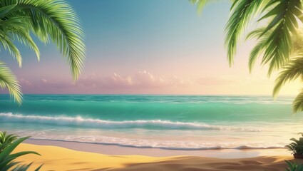 Summer Banner - Bright Sand with Palm Leaves at the Beach