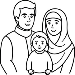 Illustration of a Happy Family Smiling Together in Line Art Style