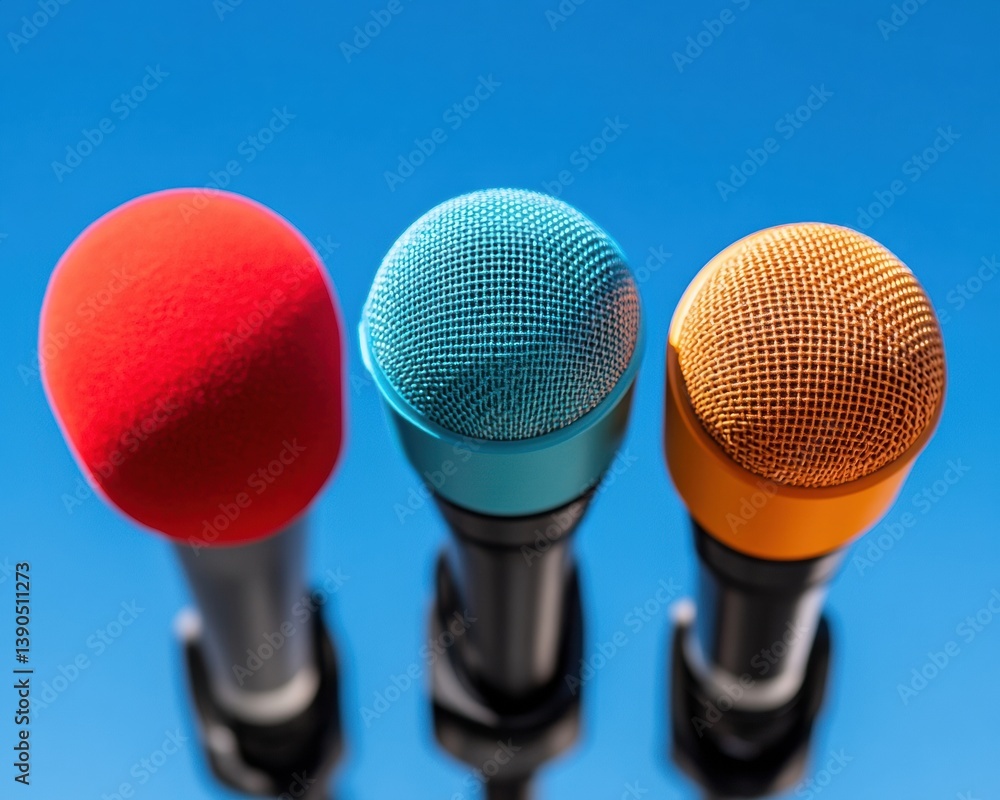 Poster vibrant professional audio essentials dynamic chromatic microphone collection showcasing modern medi