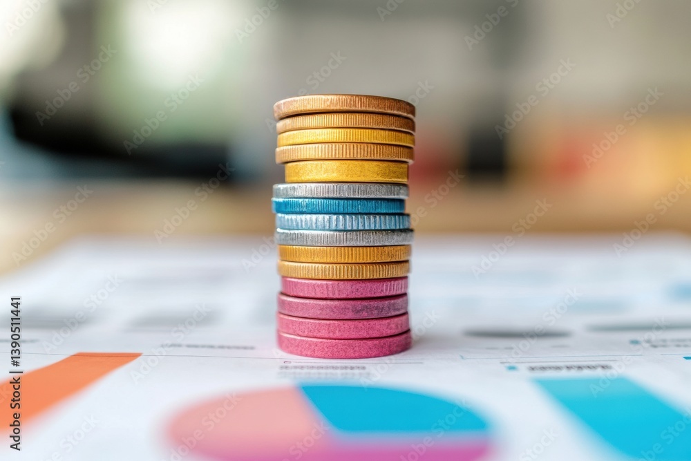 Poster chromatic capital insights innovative wealth management visualization with gradient stacked coins - 