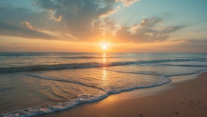 Sunset background with the sun and sea. Composition of nature.