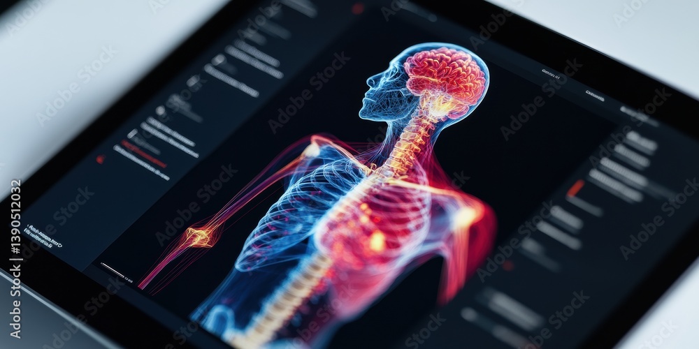 Poster futuristic digital twin health analytics immersive biometric visualization transforming precision me