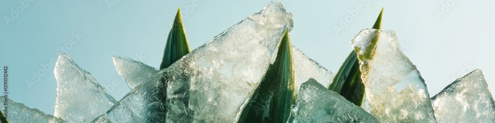 Poster Crystalline Minimalism Avant-Garde Ice Sculpture Macro Exploring Translucent Geometric Forms for Sustainable Design and Creative Branding Narratives