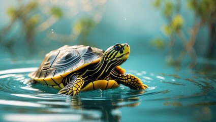 Fototapeta premium turtle reptile water moving gradually