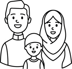 Illustration of a Happy Family Smiling Together in Line Art Style